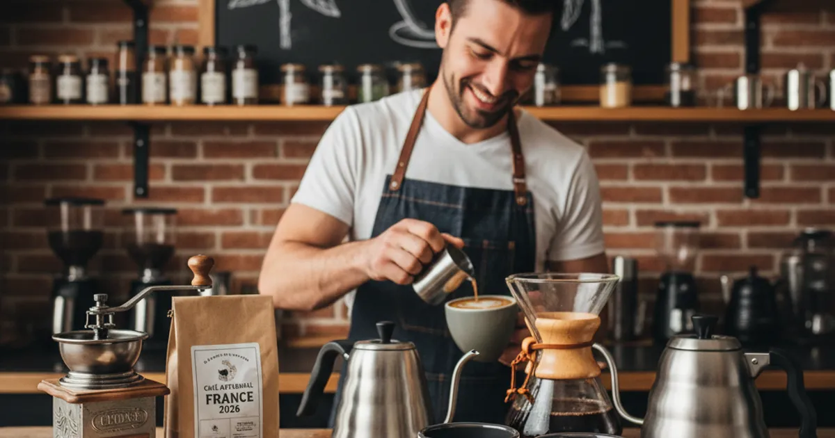 Torréfacteur présentant ses cafés de spécialité lors d'un salon professionnel en région française