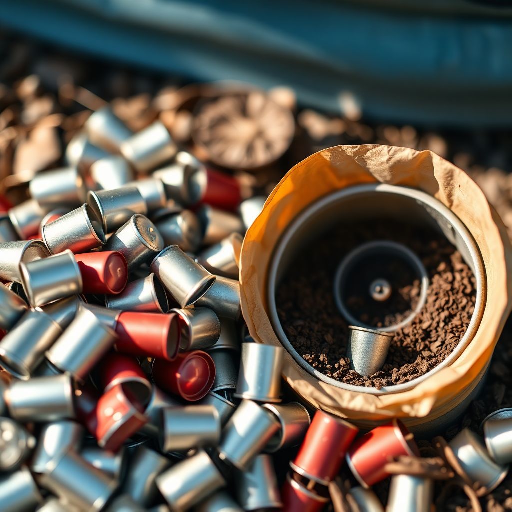 Machine à capsules de café à côté d'un moulin à café manuel et de grains fraîchement moulus sur un plan de travail de cuisine