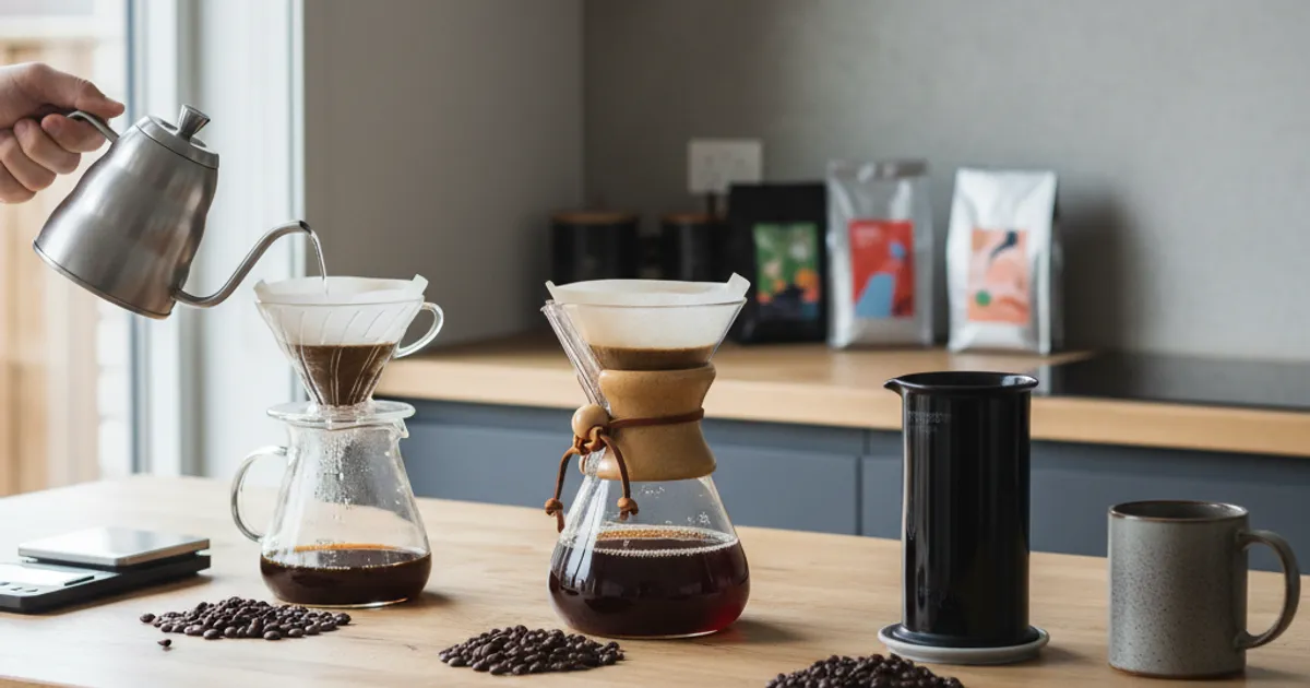 Comparaison de l'écoulement du café entre la V60, la Chemex et l'AeroPress